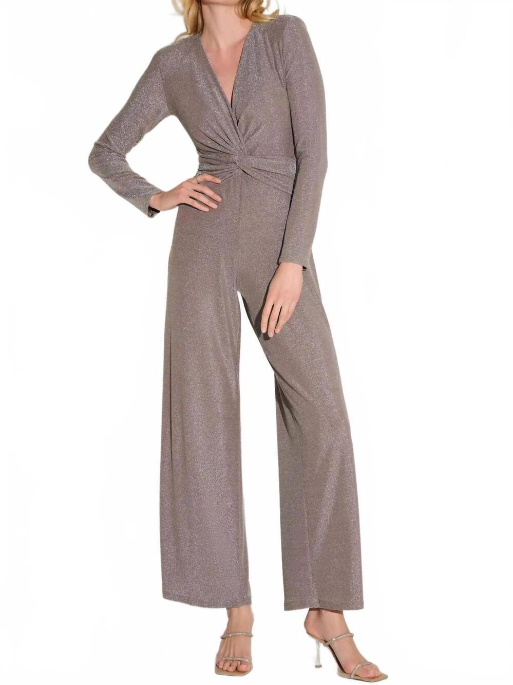 NEW JOSEPH RIBKOFF sparkling wide leg jumpsuit in taupe